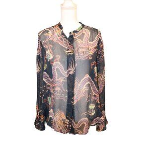 Isabel Marant Daws Multicolor Dragon Print Blouse, Size 38/Large